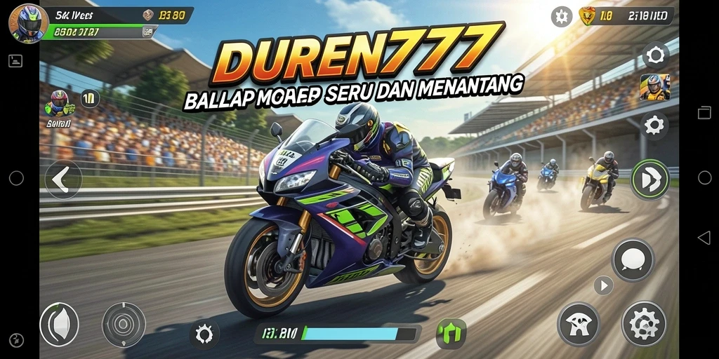 Gambaran gameplay DUREN777 dengan balapan motor yang cepat dan mendebarkan.