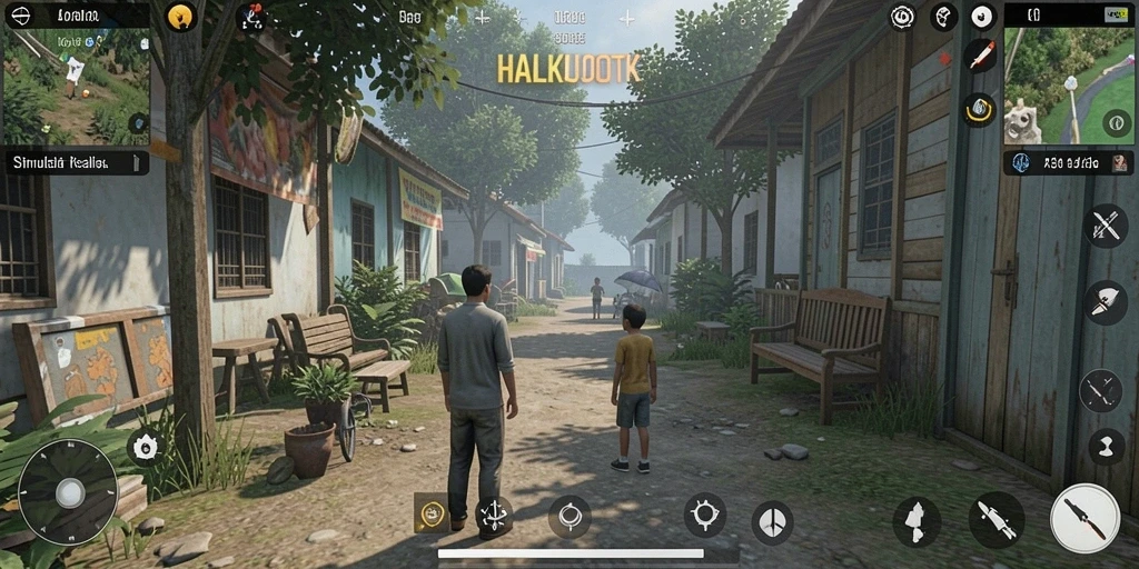 Tampilan gameplay HALKUOTK yang memukau dengan aktivitas sehari-hari.